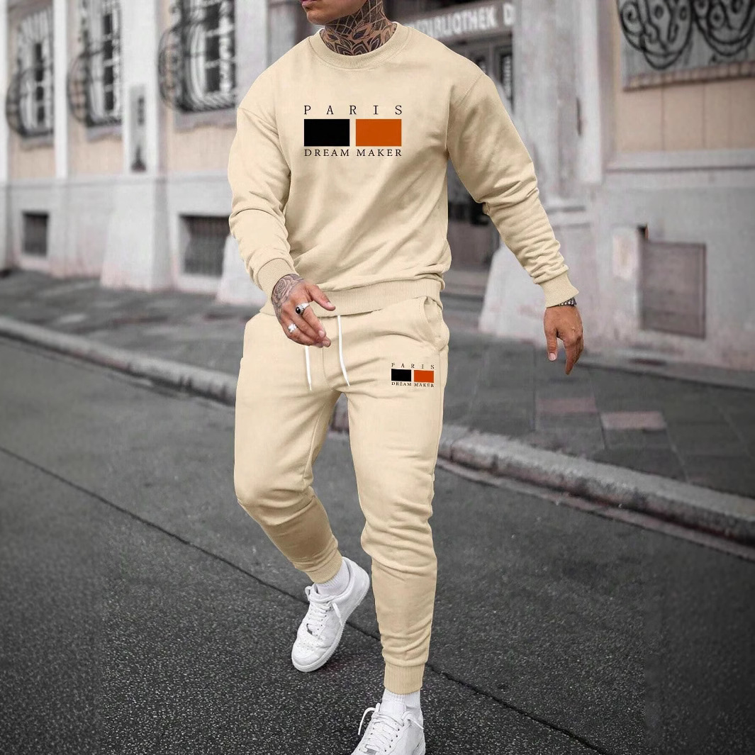 Round Neck Sweater Casual Sports Suit European Size Men's Clothing