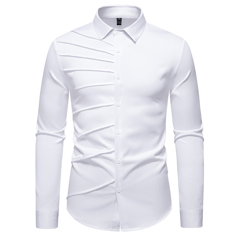 Men's Pleated Design Casual Long-sleeved Shirt - Image 3