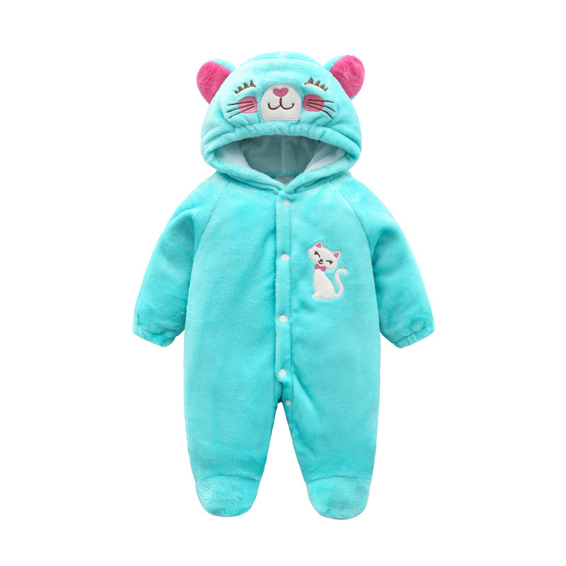 Baby Cow Hooded Crawling Clothes Flannel One Piece Clothes 0 1 Male And Female Baby Outerwear - Image 5
