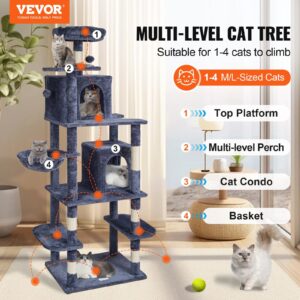 VEVOR Cat Tree Cat Tower With Cat Condos Sisal Scratching Post Dark Grey