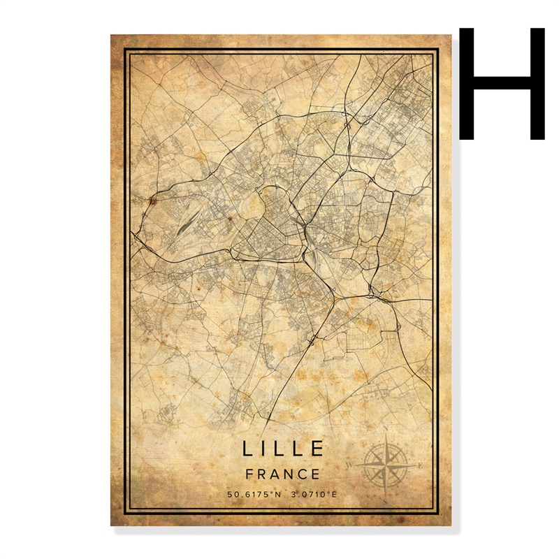 Vintage Burgundy City Map Poster Canvas Painting - Image 4