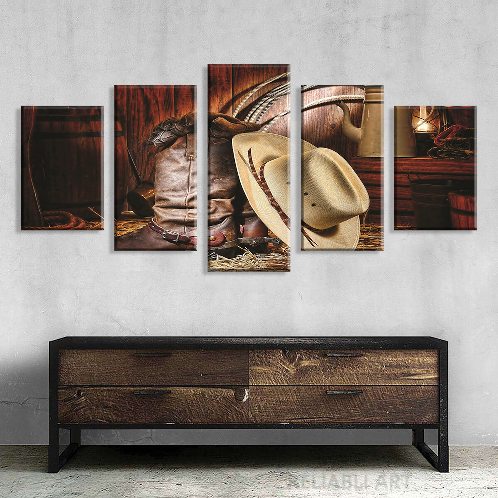 Vintage American Western Cowboy Canvas Painting Poster - Image 5