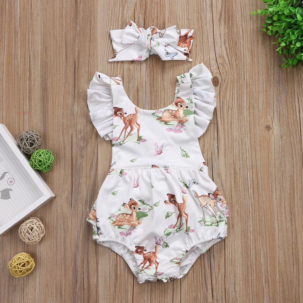 Foreign trade summer infant girl cartoon deer ha suit bow headwear two-piece - Image 4