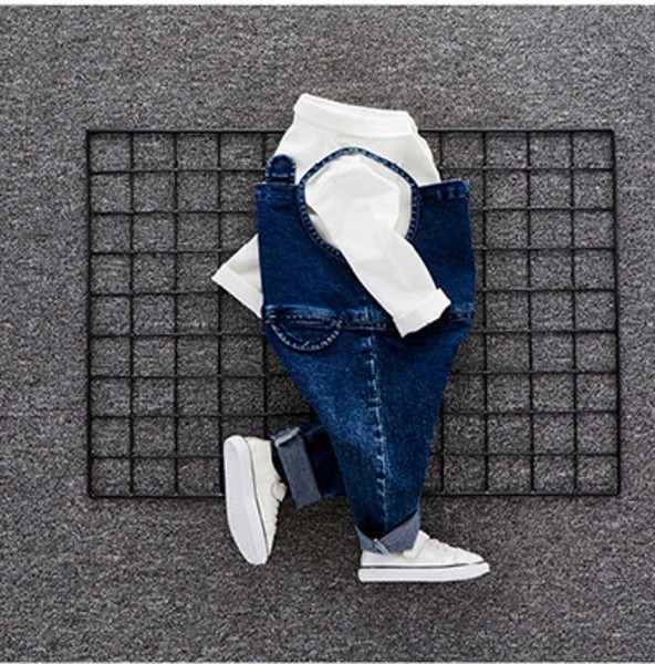 Baby autumn set 1 a 3 year old baby boom fall clothes Denim Bib two piece set of infants and young children. - Image 3