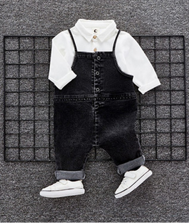Baby autumn set 1 a 3 year old baby boom fall clothes Denim Bib two piece set of infants and young children. - Image 2