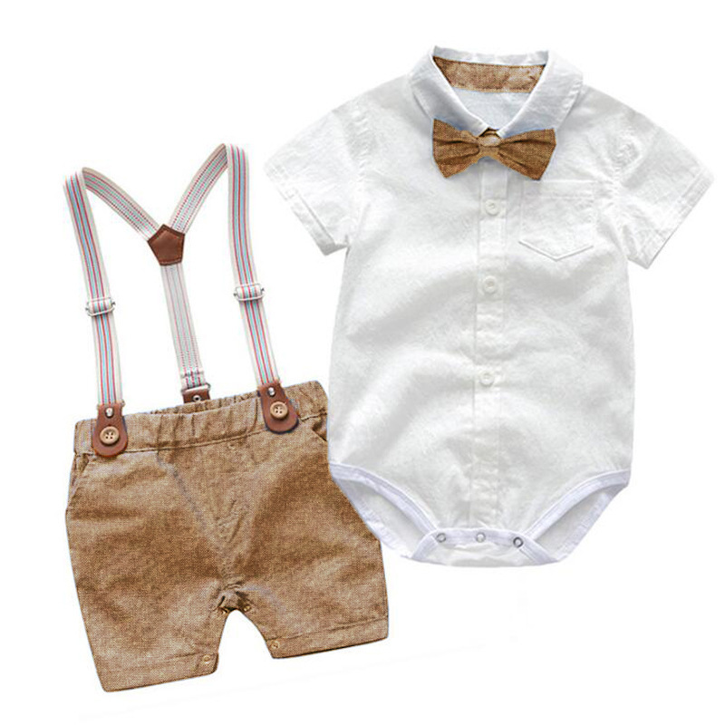 Summer Baby Boy Gentleman Suit Baby Romper Suspender Pants Two-piece British Style Handsome Dress - Image 4