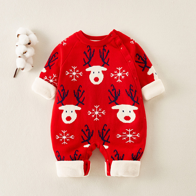 Newborn Baby Clothes Autumn And Winter Suit Plus Velvet One-piece Bottoming Shirt Tide - Image 4