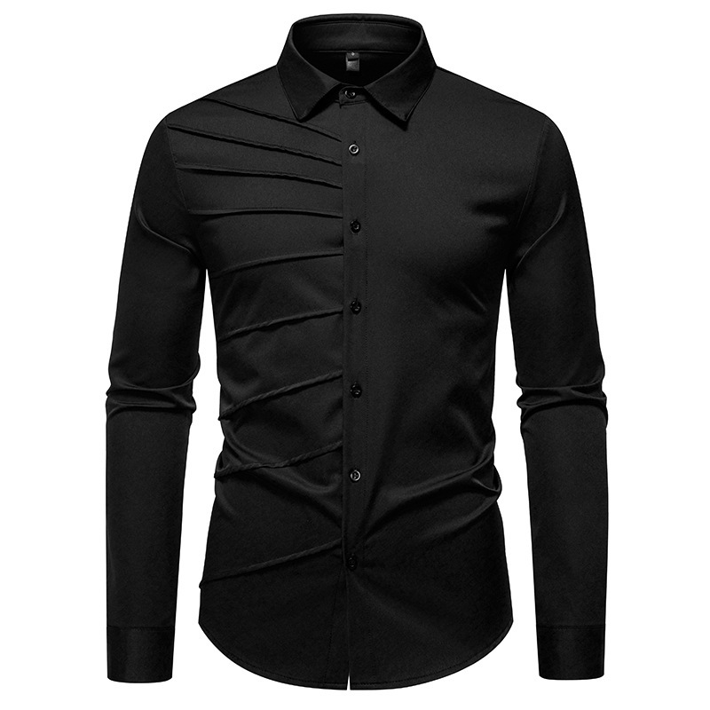 Men's Pleated Design Casual Long-sleeved Shirt - Image 5