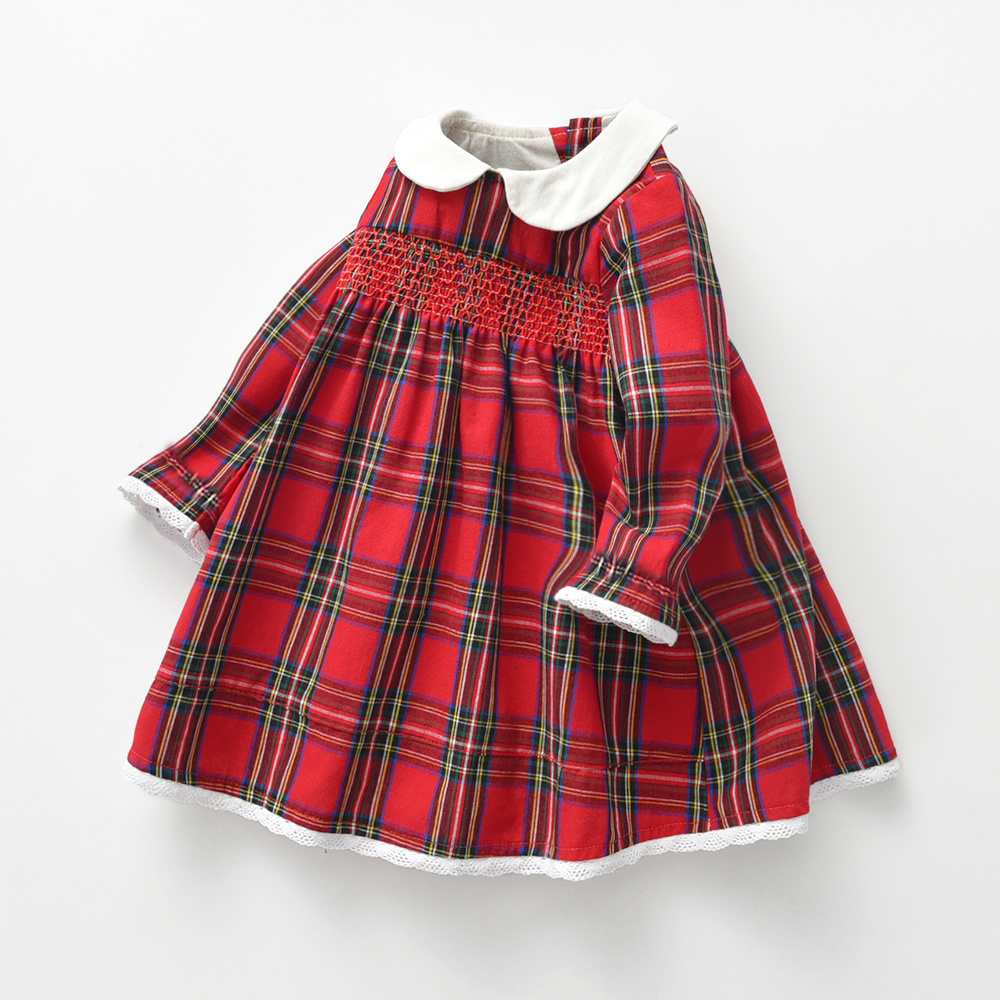 Girls' Dress Red Checked Dress Autumn - Image 5