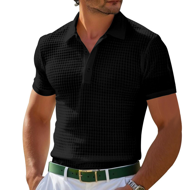 Men's Solid Color Casual Button Waffle T-shirt - Image 4
