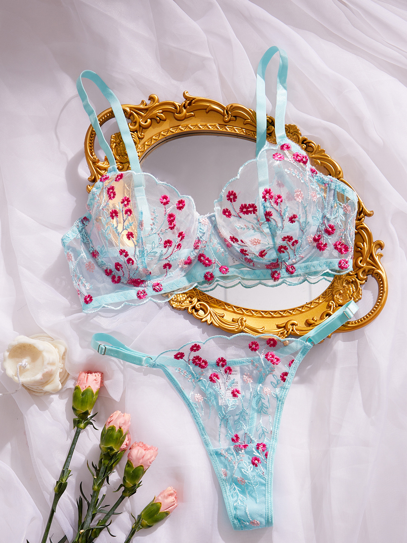 Bra Embroidery Floral Comfortable Soft Multi-color Underwear For Women - Image 6