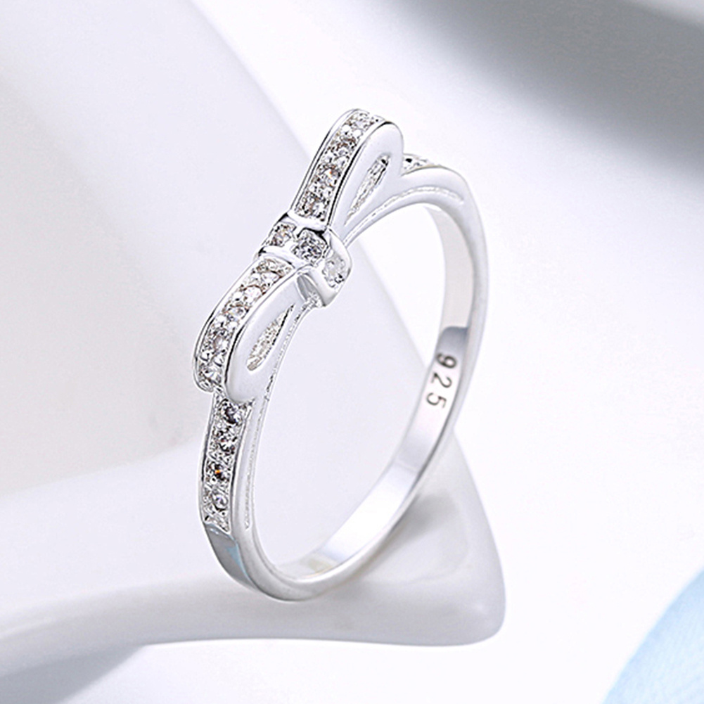 925 Sterling Silver Simple Bowknot Crystal Rings For Women - Image 5