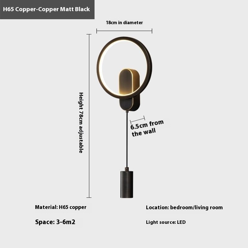 Copper Wall Lamp Light Luxury Bedroom Bedside Lamp - Image 3