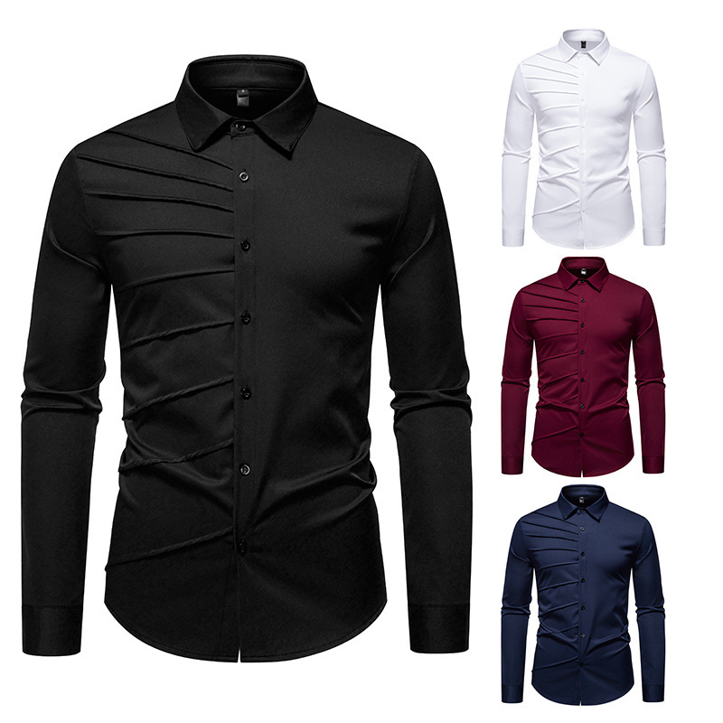Men's Pleated Design Casual Long-sleeved Shirt - Image 8