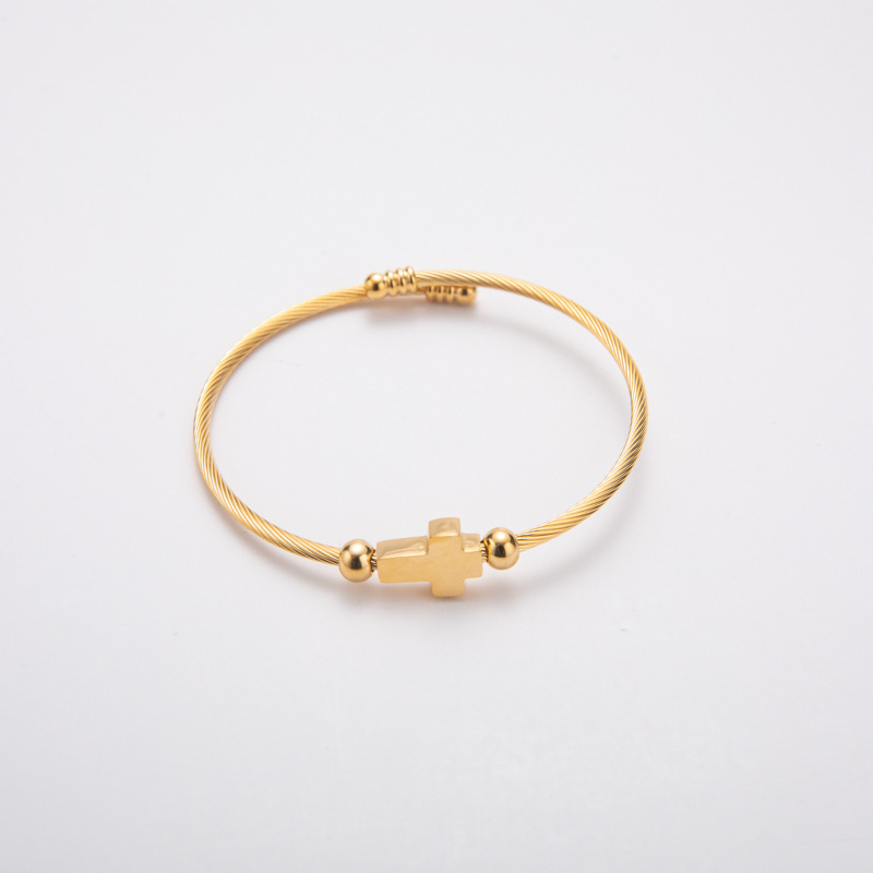 Titanium Steel Retro With Opening Adjustable Cross Bracelet - Image 5