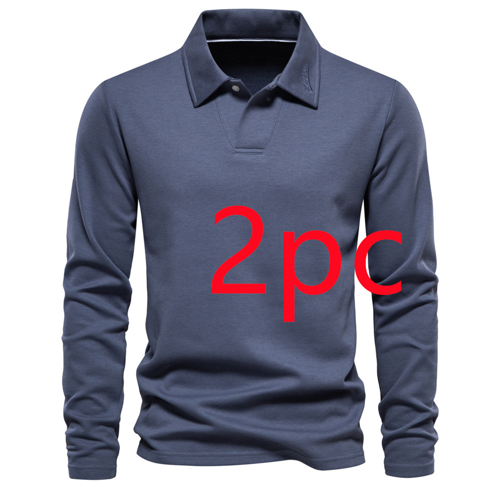 Fashion Lapel Long-sleeved Polo Shirt Men's Casual Solid Color Tops Clothing - Image 9