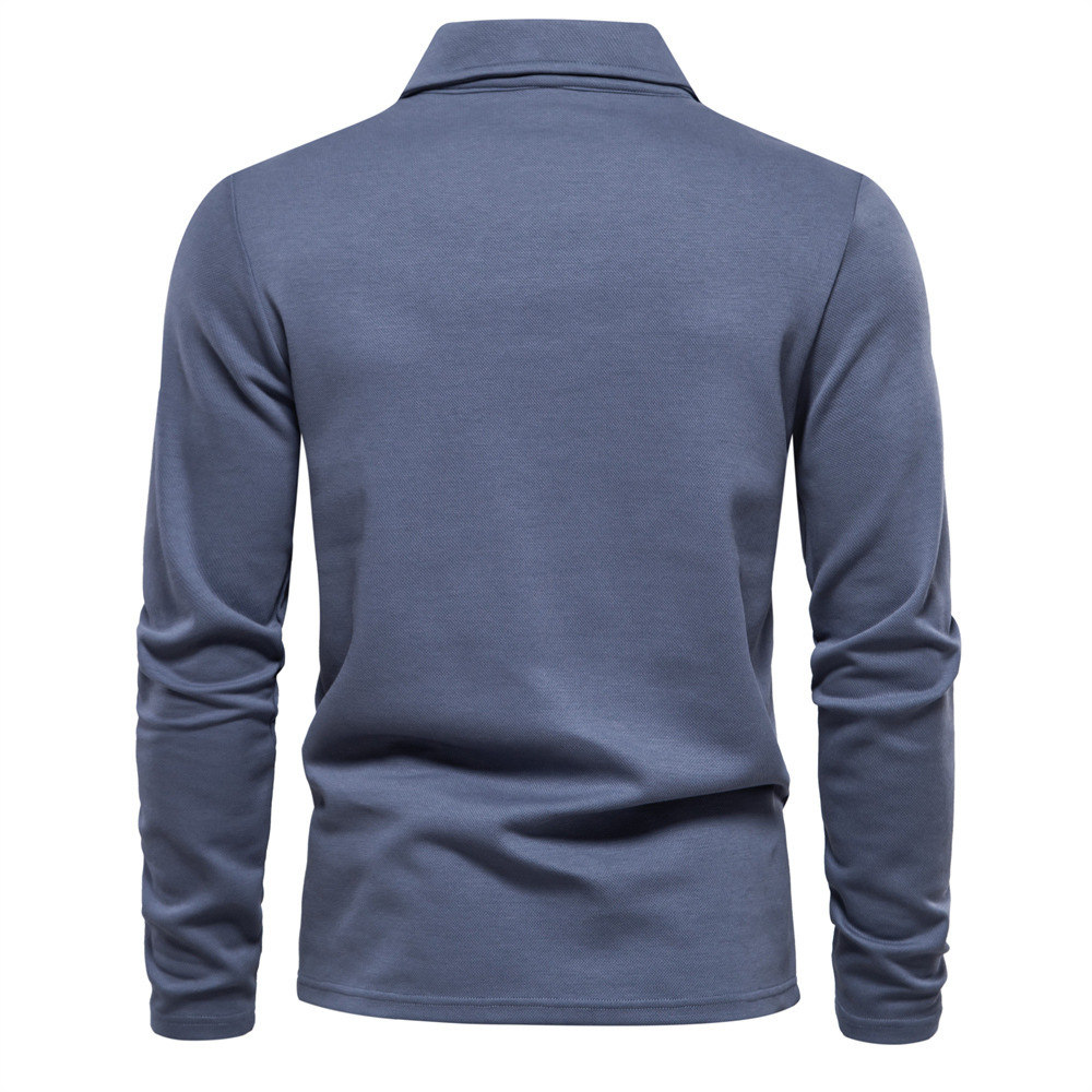 Fashion Lapel Long-sleeved Polo Shirt Men's Casual Solid Color Tops Clothing - Image 7