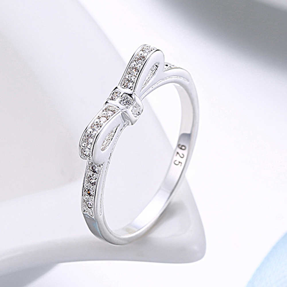 925 Sterling Silver Simple Bowknot Crystal Rings For Women
