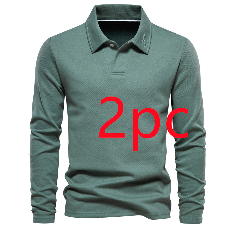 Fashion Lapel Long-sleeved Polo Shirt Men's Casual Solid Color Tops Clothing - Image 6