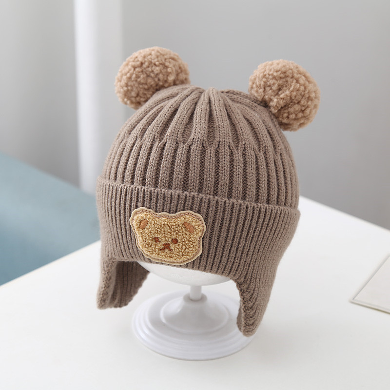 Baby Hat Warm Earflaps Cap Cute Bear Baby Knitted Woolen Cap - Image 9