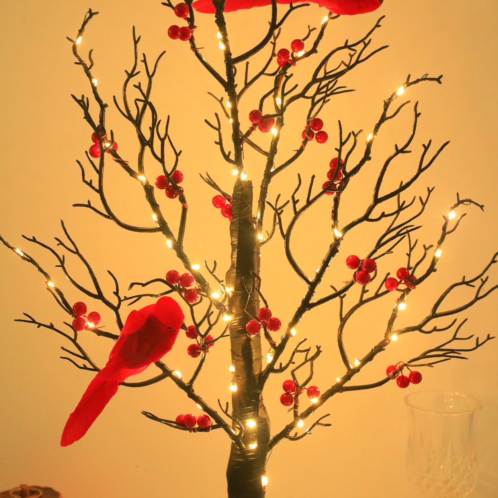 Luminous Red Bird Winding Tree Lamp Decorative Atmosphere Holiday Lamp - Image 3