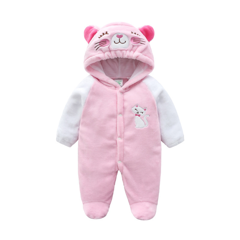 Baby Cow Hooded Crawling Clothes Flannel One Piece Clothes 0 1 Male And Female Baby Outerwear - Image 3