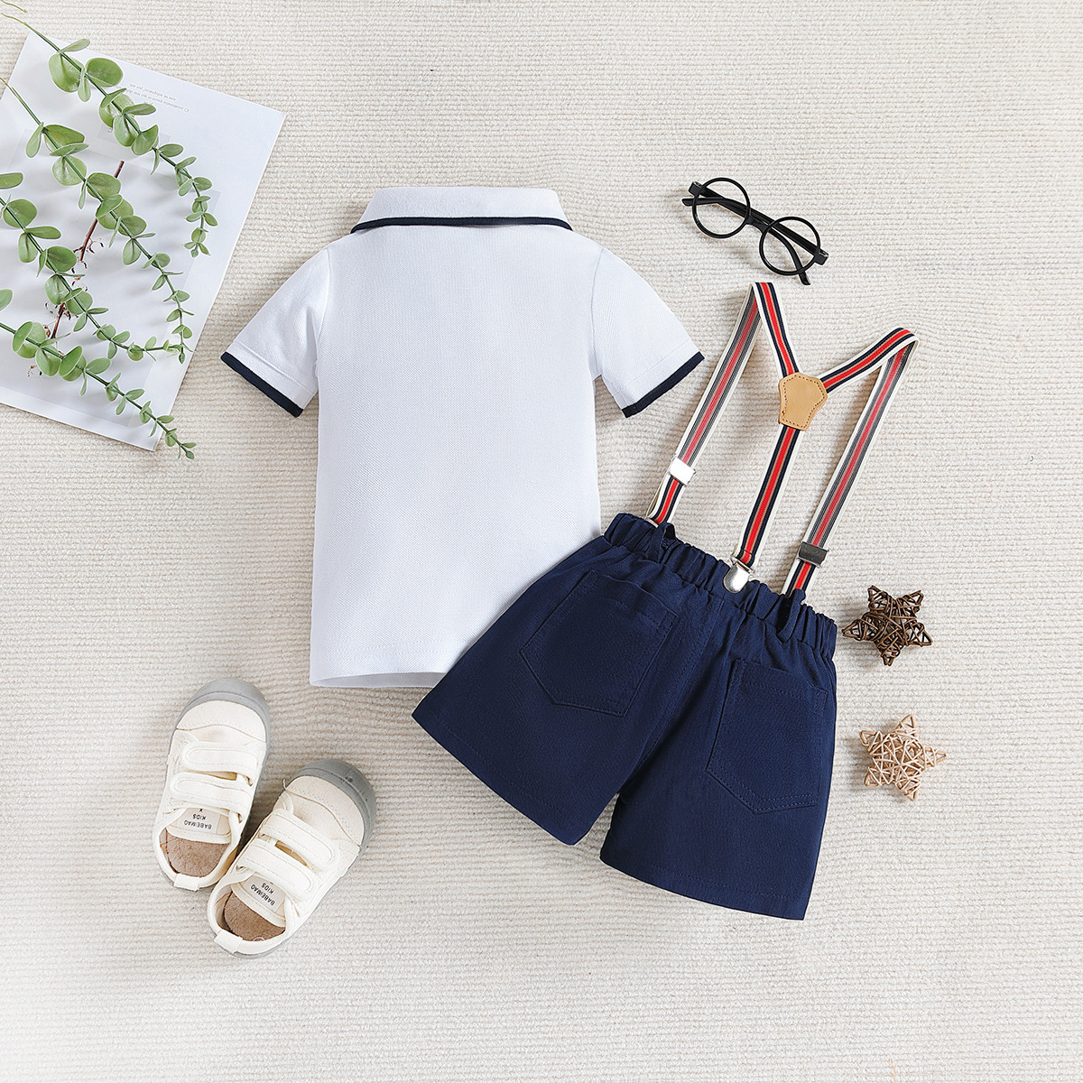 Children's Summer Clothing Polo Collar Top Suspender Shorts - Image 10