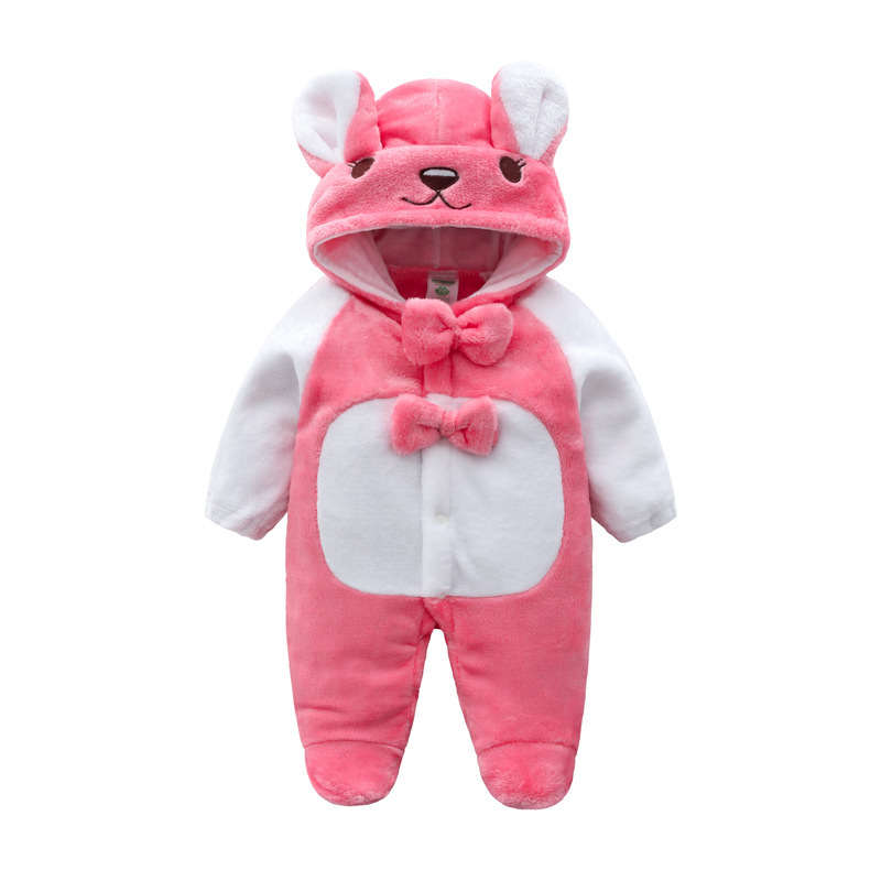 Baby Cow Hooded Crawling Clothes Flannel One Piece Clothes 0 1 Male And Female Baby Outerwear - Image 8