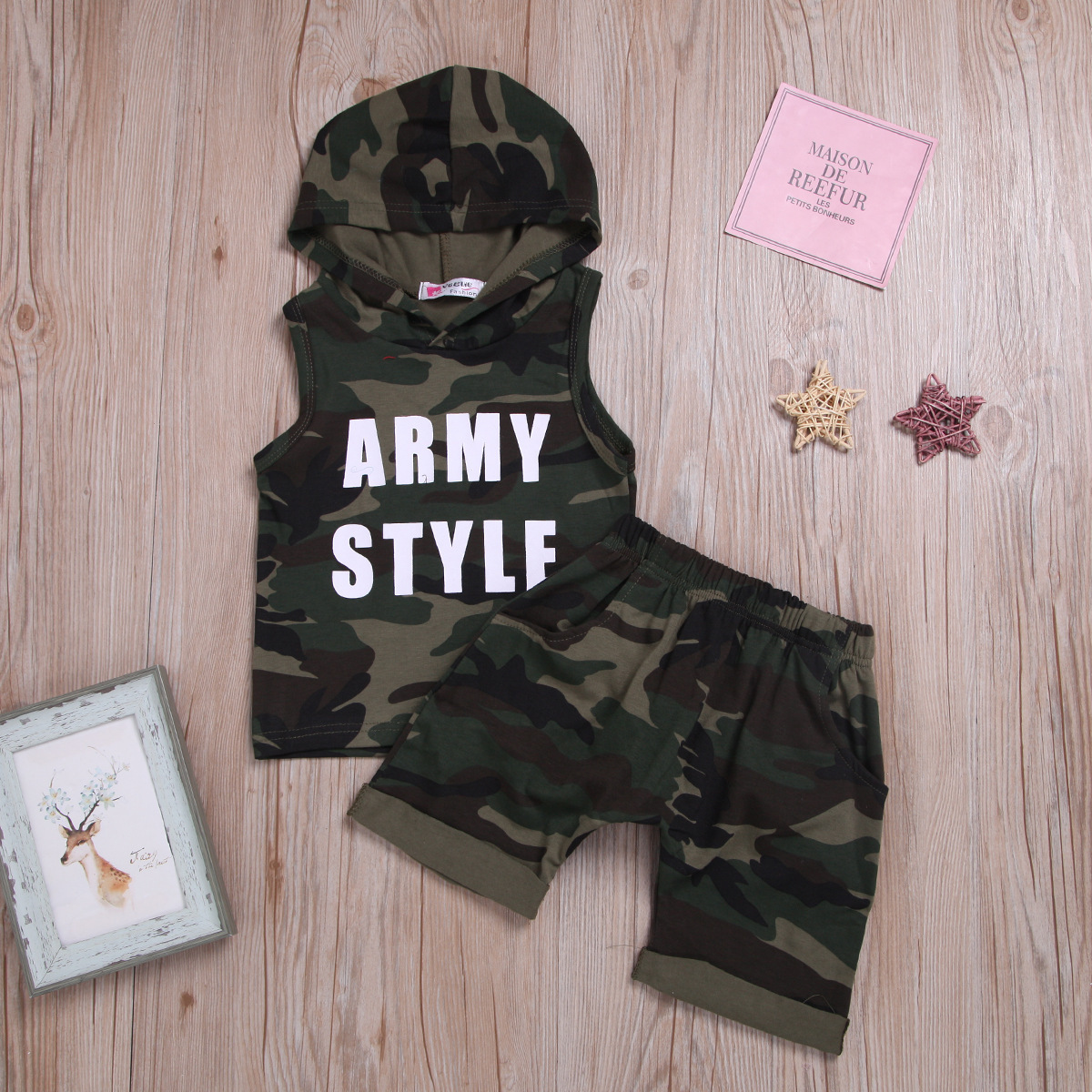 Boy Hooded Sleeveless Camouflage Suit - Image 5
