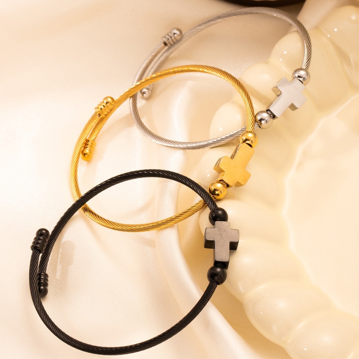 Titanium Steel Retro With Opening Adjustable Cross Bracelet - Image 2