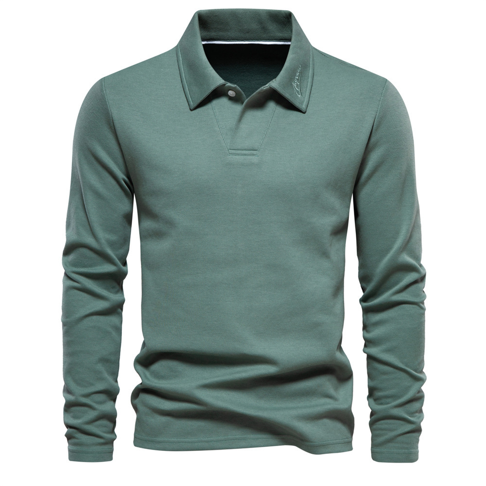 Fashion Lapel Long-sleeved Polo Shirt Men's Casual Solid Color Tops Clothing - Image 3