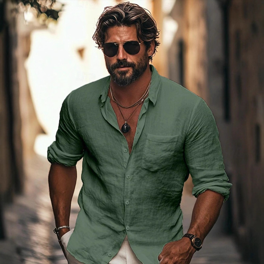 Men's Shirt Lapel Breathable Casual Long Sleeve Chinese Pocket - Image 2