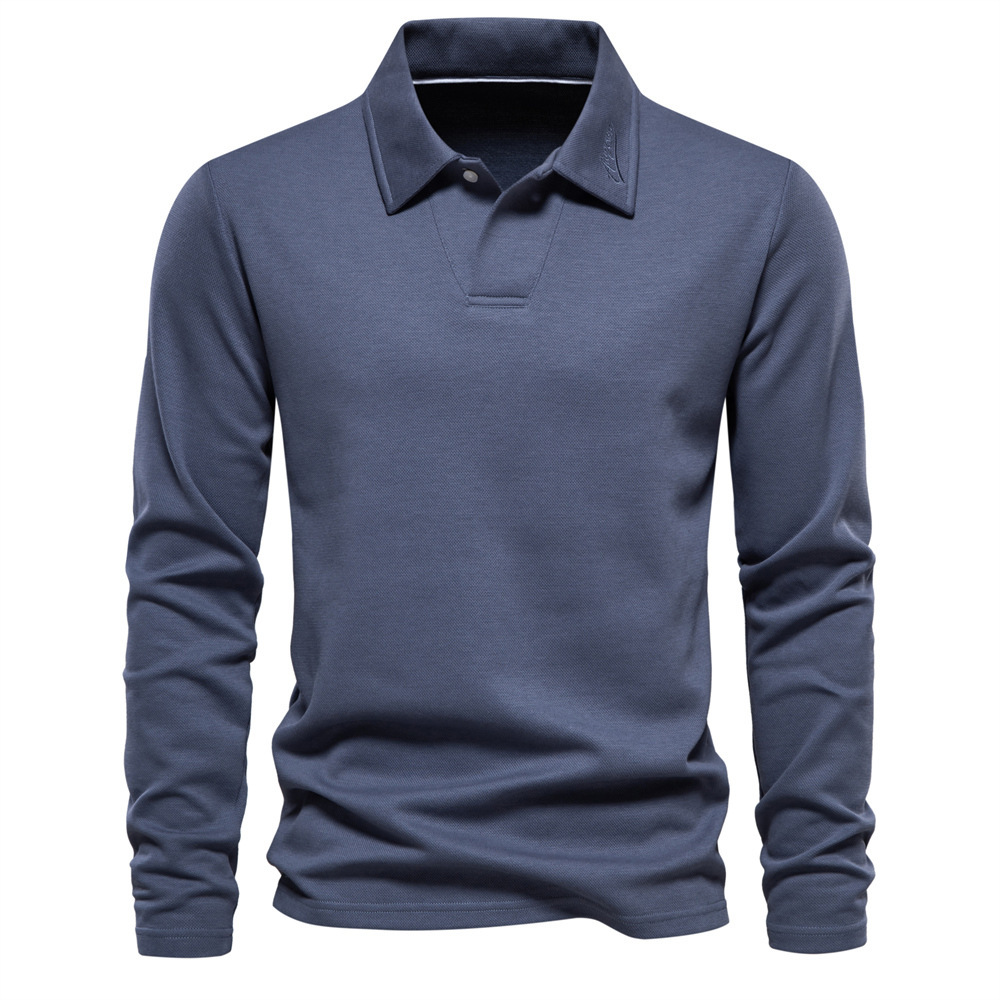 Fashion Lapel Long-sleeved Polo Shirt Men's Casual Solid Color Tops Clothing - Image 8