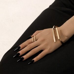Metal Geometry Square Opening Adjustable Women's Bracelet Ring Jewelry Suit