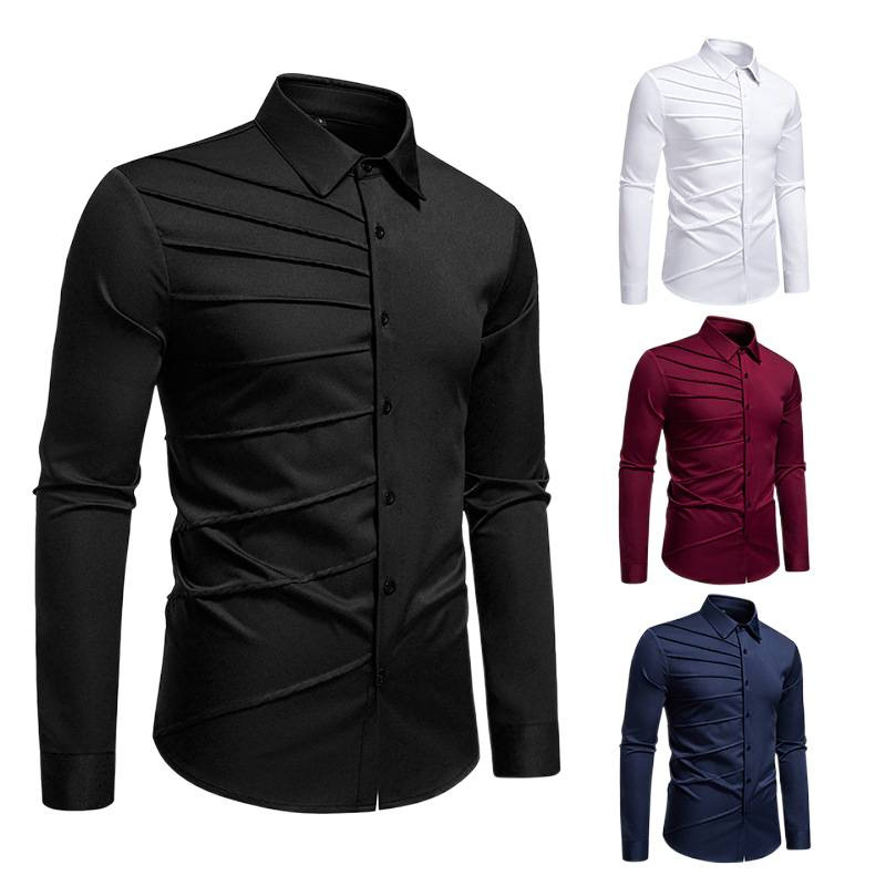 Men's Pleated Design Casual Long-sleeved Shirt - Image 4