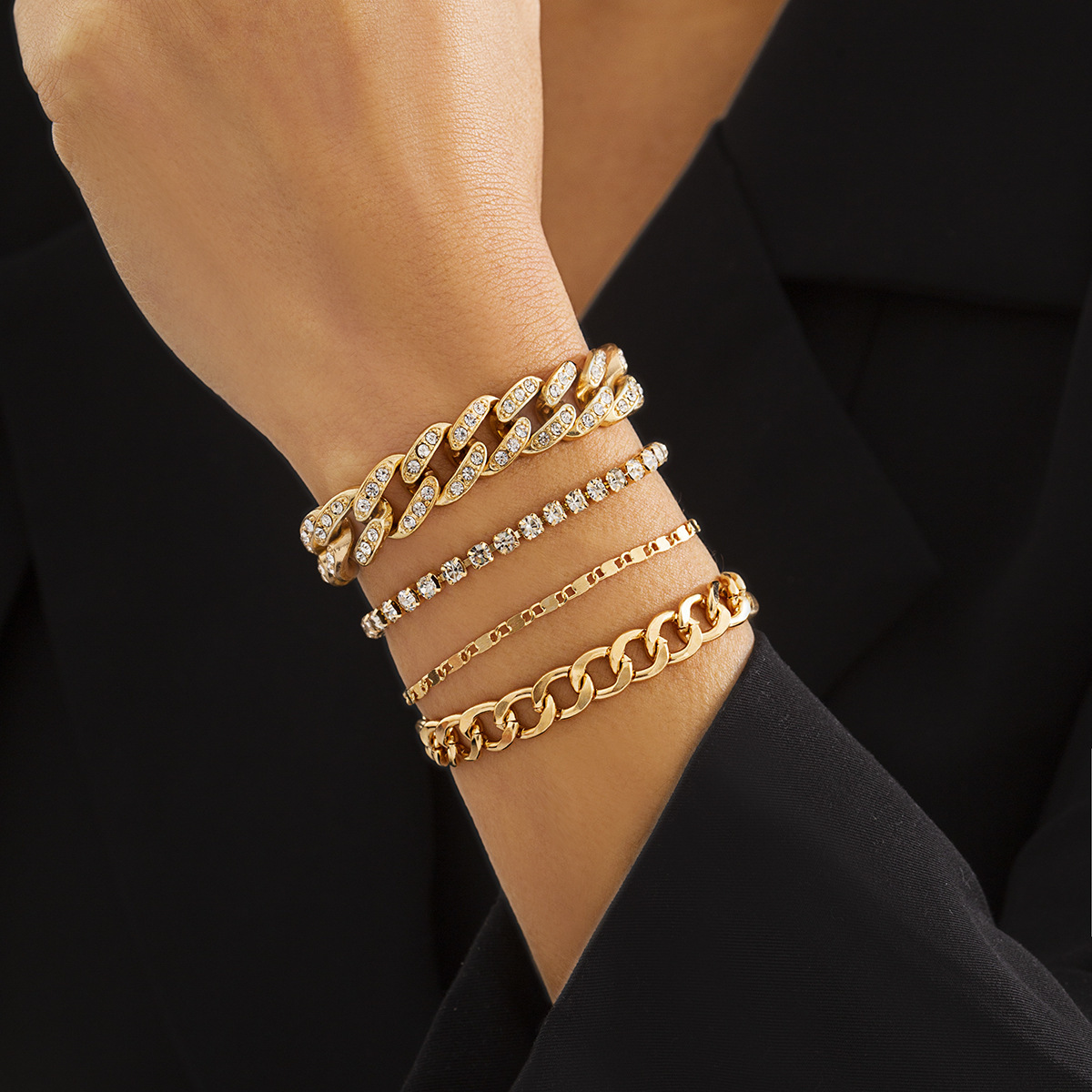 Retro Easy Matching Snake Bones Chain Bracelet Women's Simple Rhinestone Bracelet