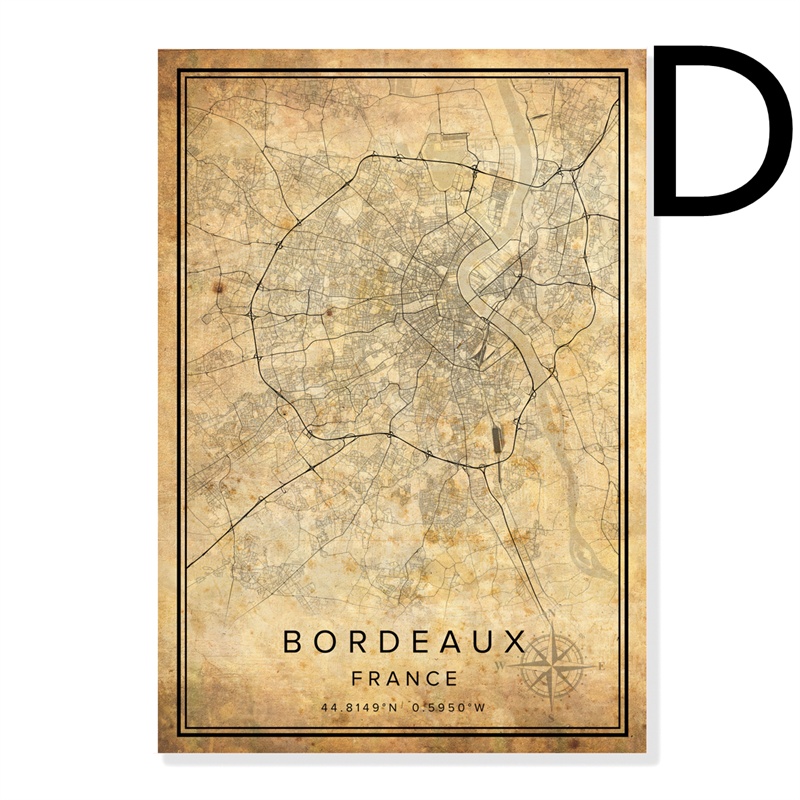 Vintage Burgundy City Map Poster Canvas Painting - Image 9