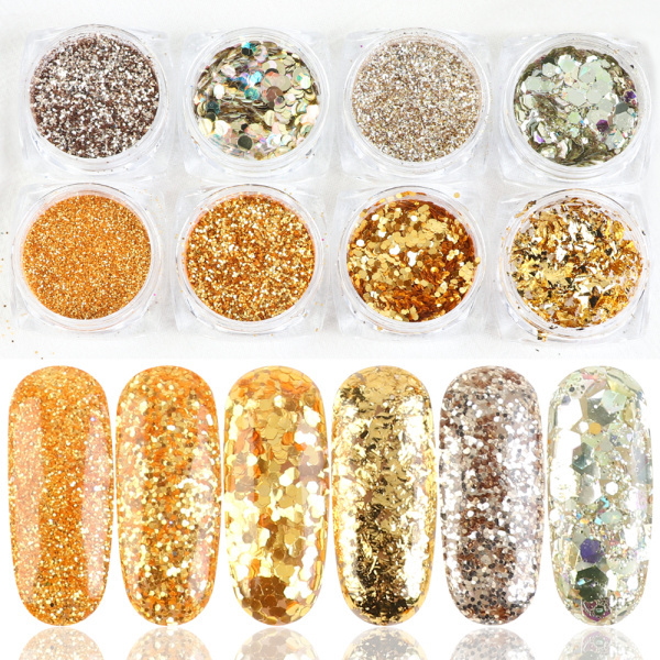 8 Box Mix Glitter Nail Art Powder Flakes Set - Image 4