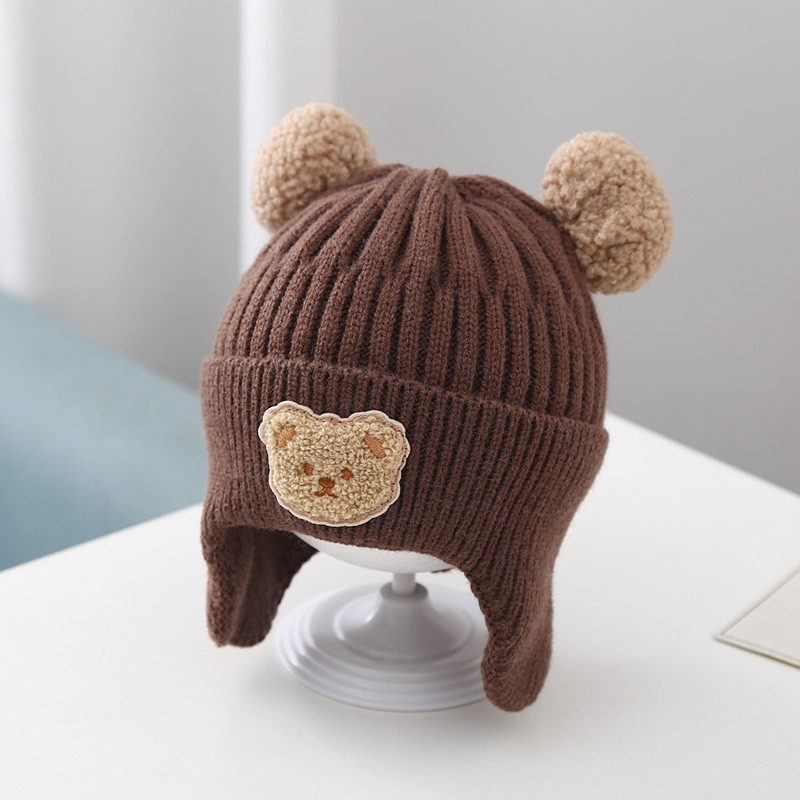Baby Hat Warm Earflaps Cap Cute Bear Baby Knitted Woolen Cap - Image 2