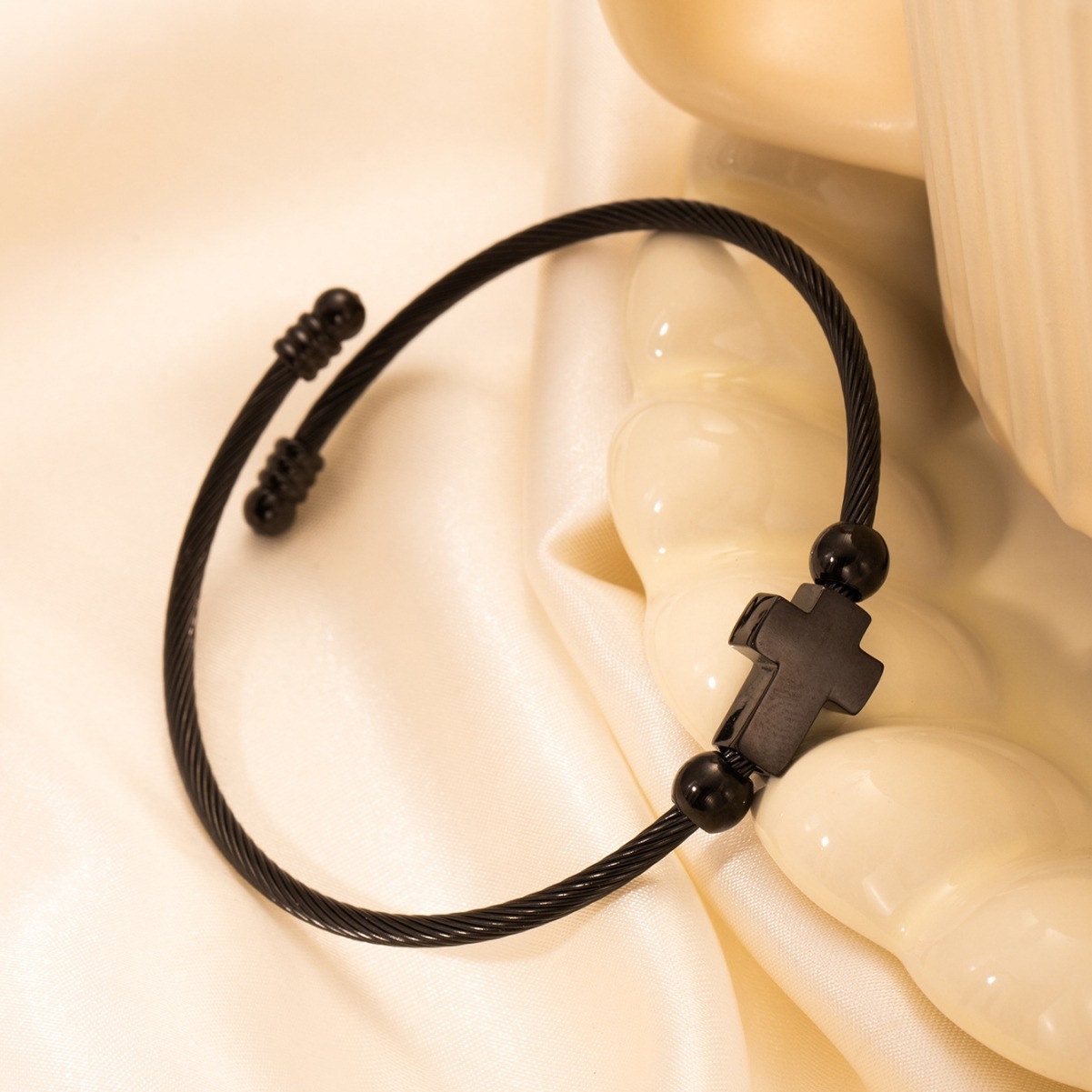 Titanium Steel Retro With Opening Adjustable Cross Bracelet - Image 6