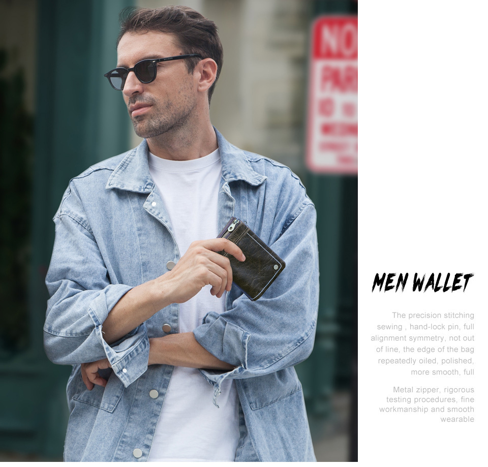 Black Angel Leather RFID Anti-theft Brush Men's Wallet - Image 4