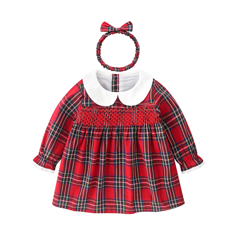 Girls' Dress Red Checked Dress Autumn - Image 4