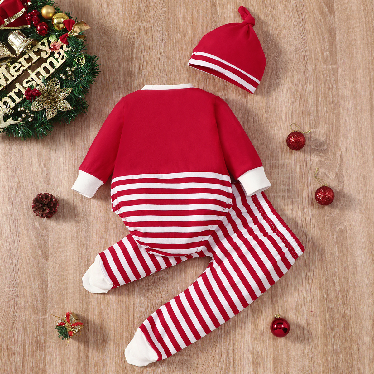 Kids Christmas Elk Striped Hat Set - Image 7