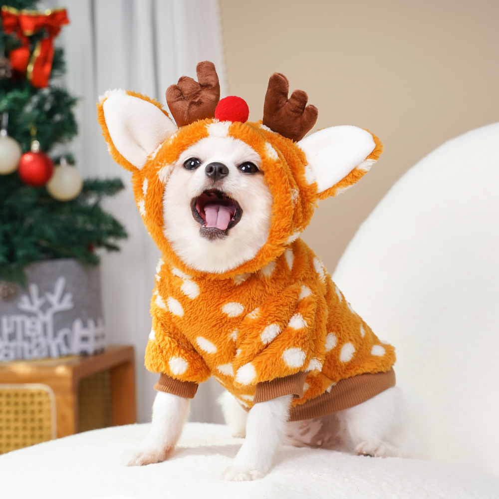 Pet Dog Cat Christmas Clothes Elk Supplies Autumn And Winter Fleece-lined Medium-sized Dog Bichon Jarre Aero Bull Corgi Pet Costume - Image 4