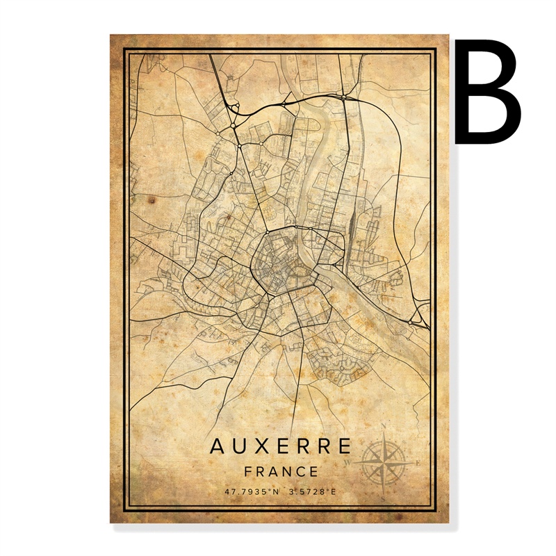 Vintage Burgundy City Map Poster Canvas Painting - Image 3