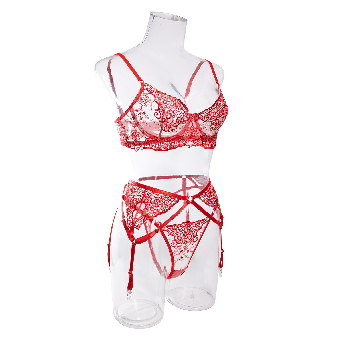 Christmas Red New Style Machine Embroidery Three-piece Underwear For Women - Image 10