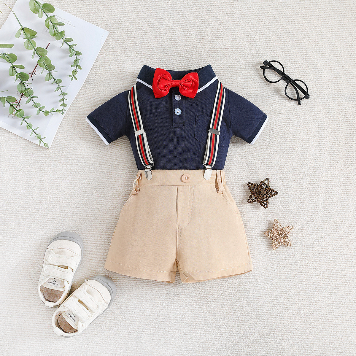 Children's Summer Clothing Polo Collar Top Suspender Shorts - Image 5