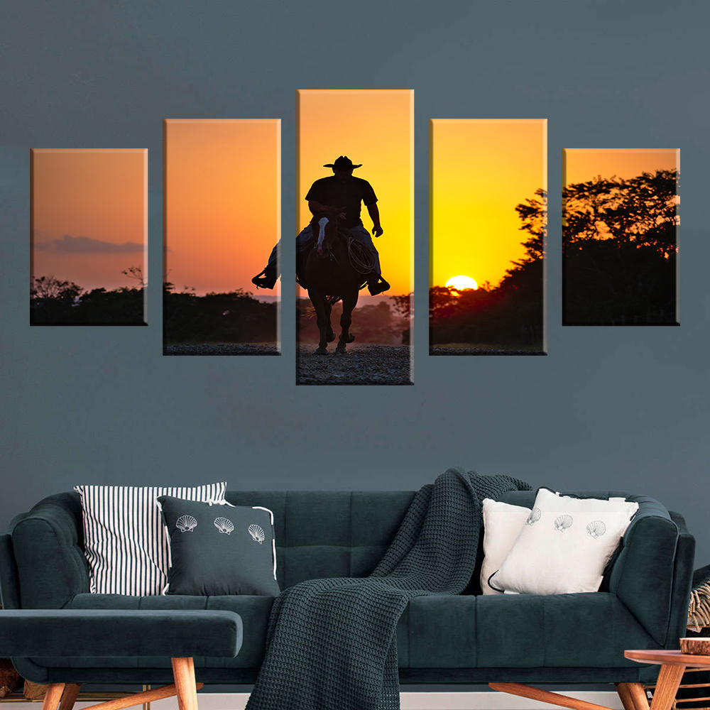 Vintage American Western Cowboy Canvas Painting Poster - Image 3