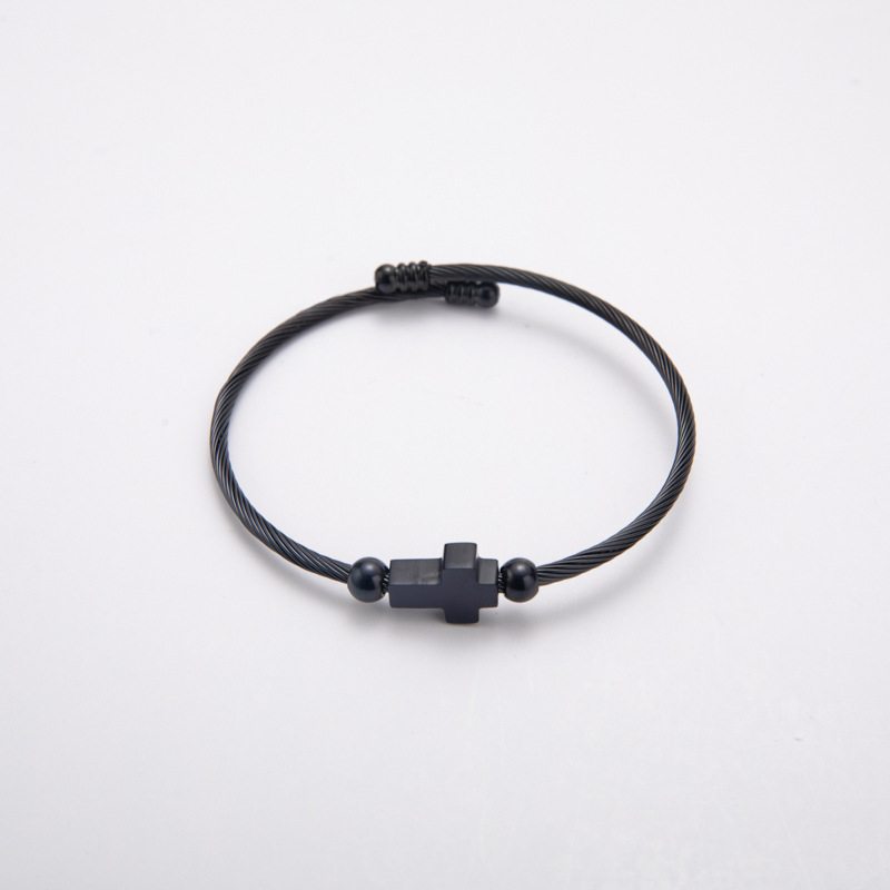 Titanium Steel Retro With Opening Adjustable Cross Bracelet - Image 8