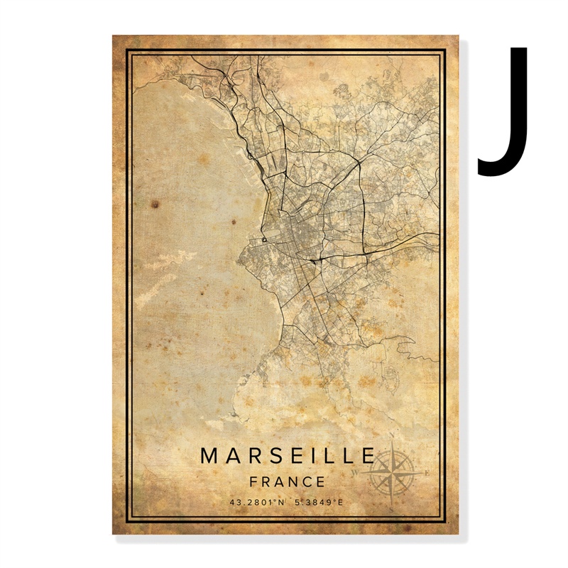 Vintage Burgundy City Map Poster Canvas Painting - Image 5